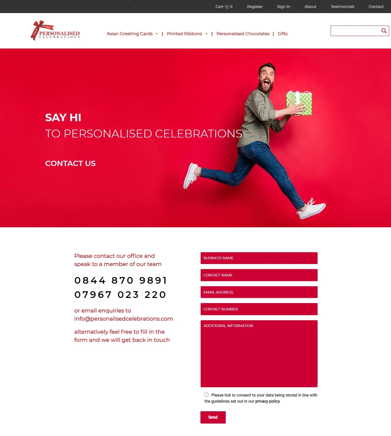 Personalised Celebrations Contact