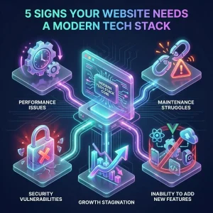 A high end sophisticated technical illustration for a section titled 5 signs